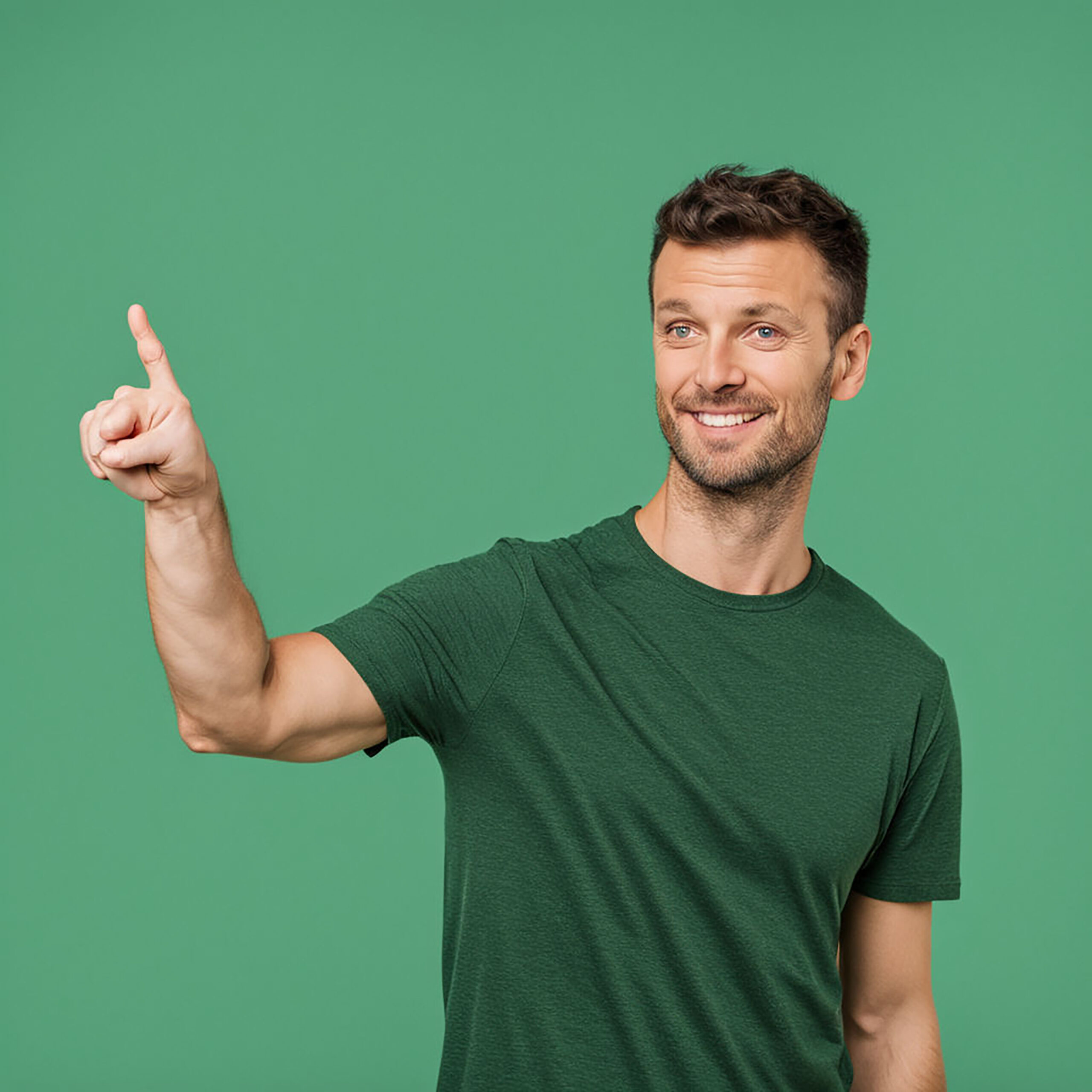 young-man-pointing-right-studio-short-front-view-modern